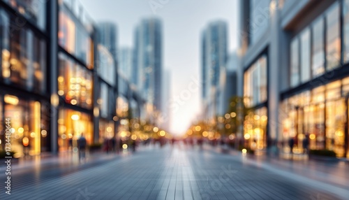 Modern Urban Business Center In The Heart Of Town: Blurry City Streets Surrounding Vibrant Town Centre With Diverse Array Of Activities.
