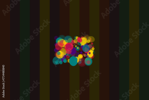 Abstract Background of Colorful Circles Overlapping on Striped Maroon Backdrop