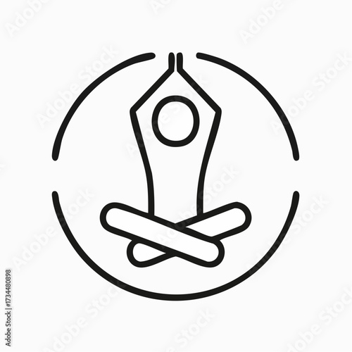 Simple line art of a person in a yoga pose, a spiritual wellness flag concept vector icon for mindfulness and balance