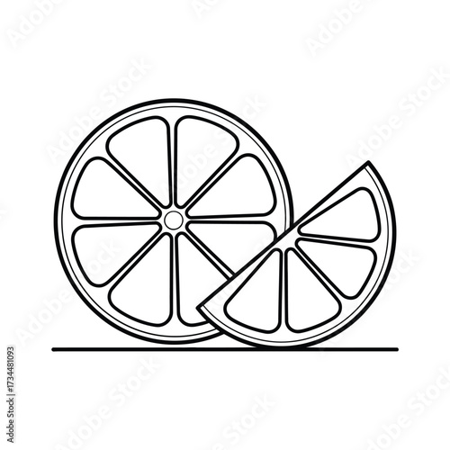 Simple line art of a citrus fruit slice and wedge
