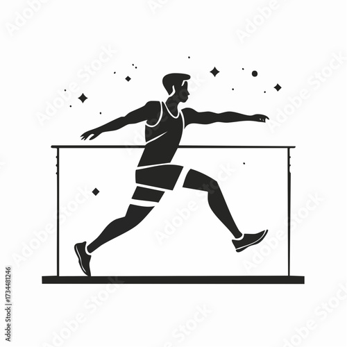 Dynamic vector illustration of an athlete clearing a hurdle, symbolizing the pursuit of a flag. This graphic captures competitive spirit and dedication in track and field sports