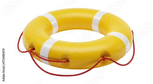 Bild auf Leinwand Yellow life buoy with rope isolated, safety equipment for swimming pool or beach