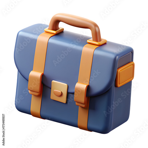 Stylized blue briefcase with orange straps on black background