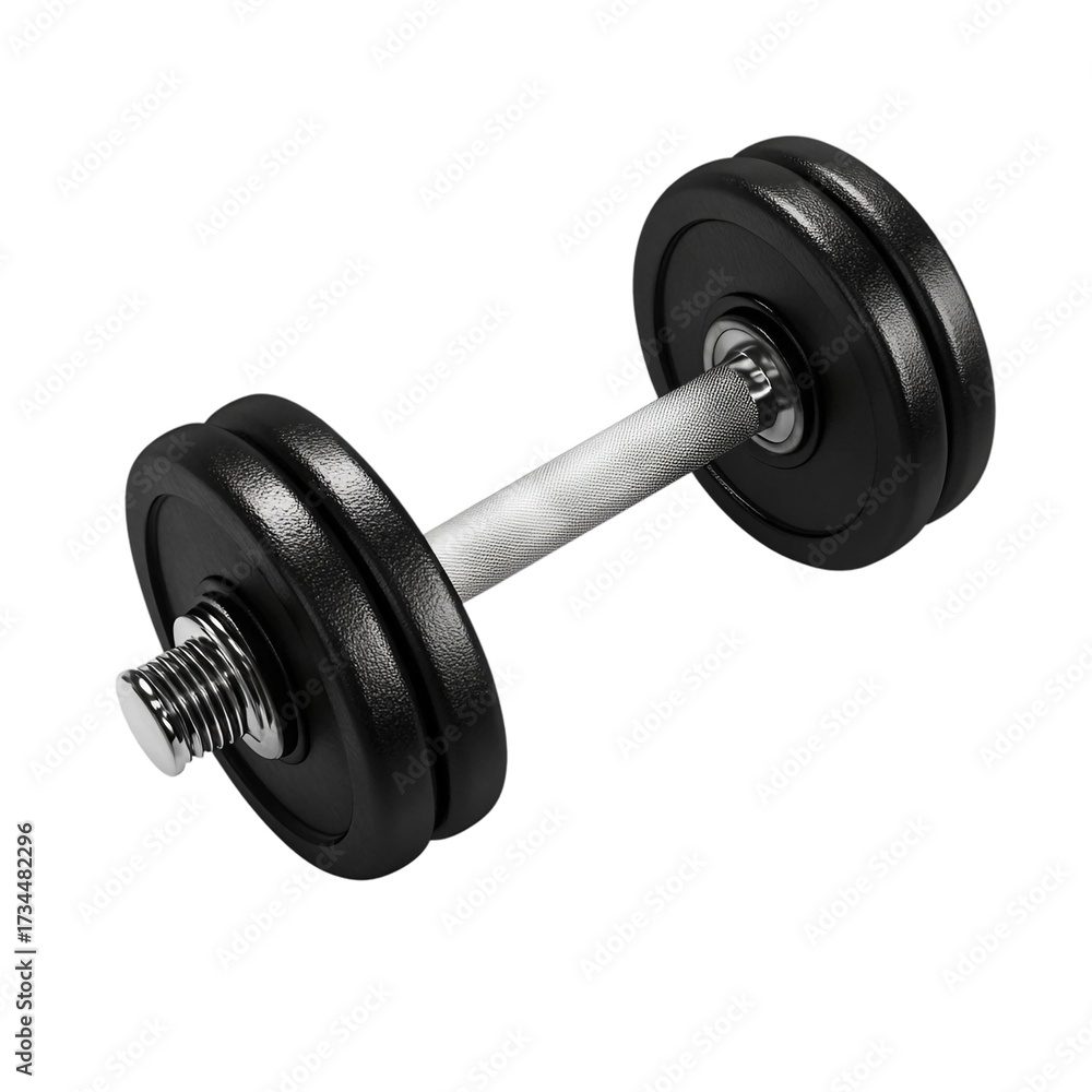 Naklejka premium Black rubber metal Dumbbell with shadow. 3d rendering illustration isolated on transparent background.png