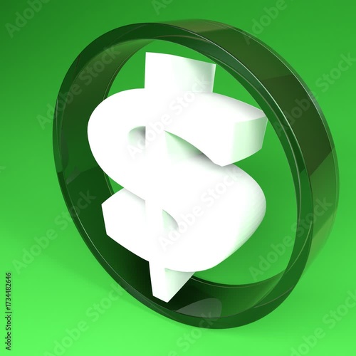 White dollar sign inside a glass circle, on green background