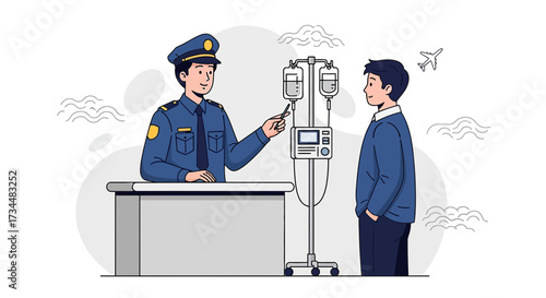 Illustration of Airport Security Checking Medical Infusion for International Travel