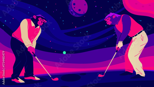 Golfer Teeing Off at Dawn with a Scenic Course Backdrop