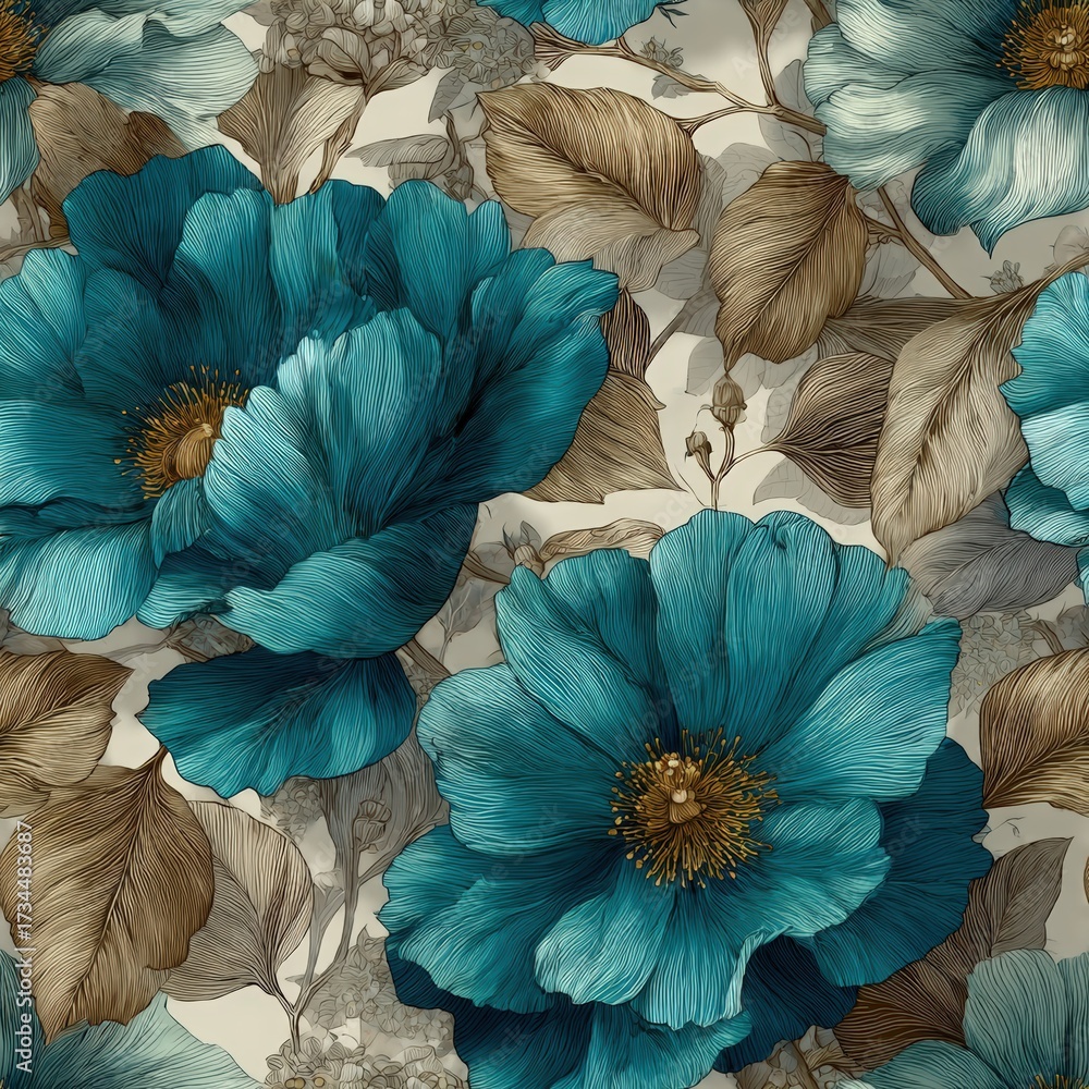 custom made wallpaper toronto digitalBright Blue Floral Pattern with Intricate Details and Soft Textures