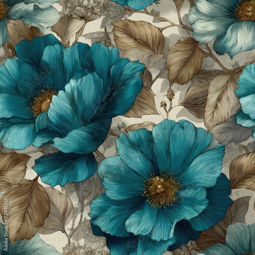 Wallpaper Mural Bright Blue Floral Pattern with Intricate Details and Soft Textures Torontodigital.ca