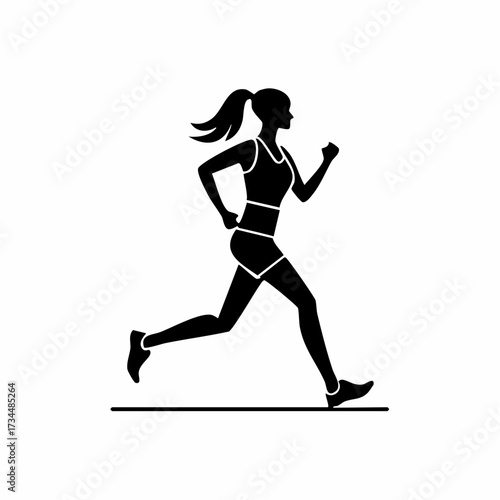 Female runner in vector format with a dynamic pose. A sporty flag, silhouette in action on a white background