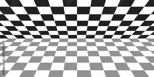 Black and white chess pattern. Checkerboard seamless vector illustration. Abstract checkered checkerboard for game. Grid geometric square shape. Race flag.