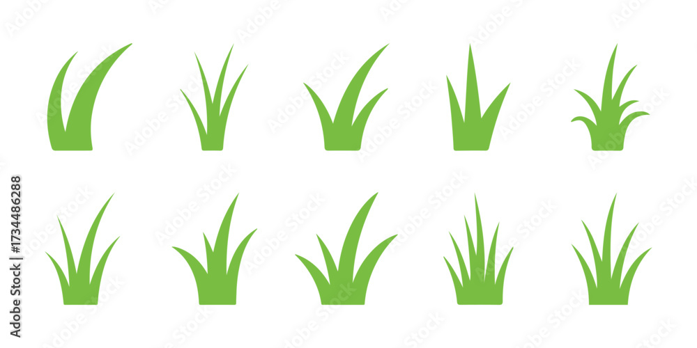 Fototapeta premium Green grass icon set, Vector lawn blades design