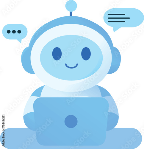 Smiling Robot Chatbot with Laptop