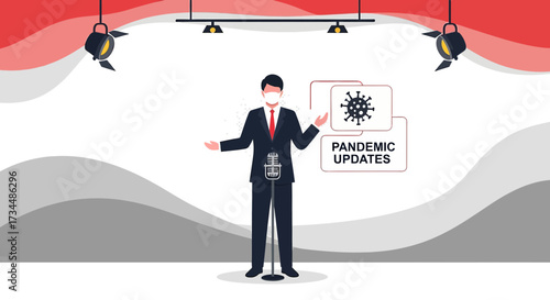 Presentation on Pandemic Updates with a Speaker Wearing Protective Mask on Stage
