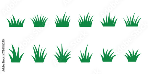 Simple green grass collection on a white background