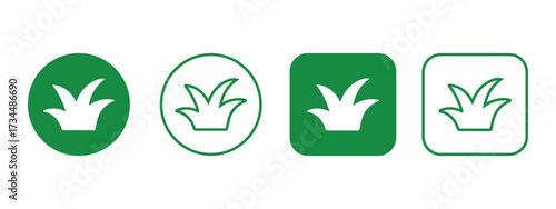  Green Grass Vector Icons Set, Lawn, Nature, Garden, Plant Silhouettes