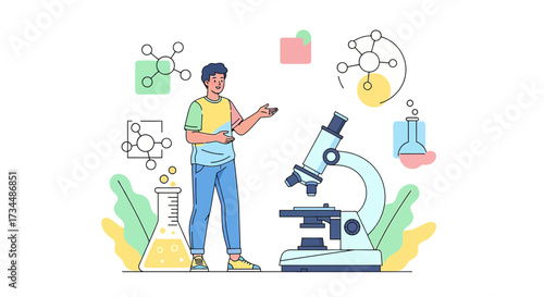Scientist explaining the molecule experiment with chemical equipment and a microscope laboratory