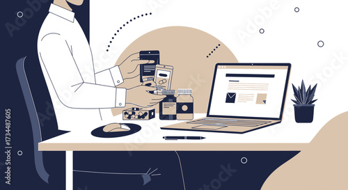 Telemedicine consultation and online pharmacy service with modern vector illustration