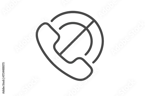 Block reject call thin line icon. Vector phone with crossed circle. No calls allowed symbol. Concept for spam filter, blacklist, silent mode, do not disturb, unavailable.