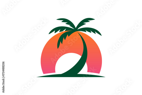 Stylized palm tree silhouette against a gradient sunset or sunrise, creating a tropical or vacation themed logo.