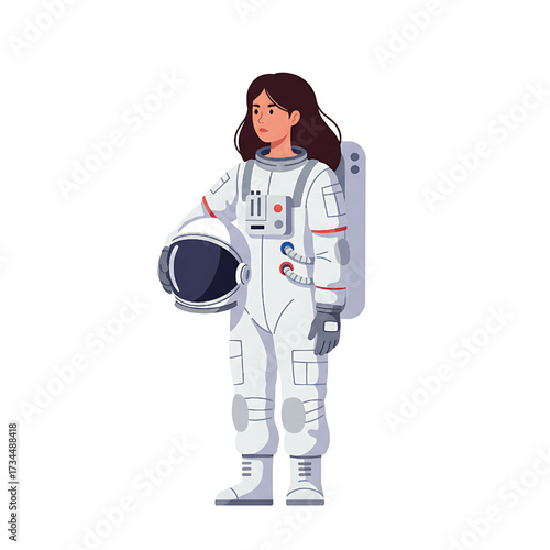 Astronaut Woman Holding Helmet Space Suit Vector Illustration Isolated White Background