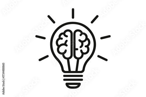 Bright idea icon. Brain in a lightbulb metaphor for creativity, innovation, intelligence, and brainstorming. Concept for creative thinking, mind power, and finding solutions.