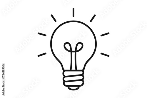 Idea light bulb icon symbol. Concept of creativity, innovation, inspiration, and solution. Brainstorming and thinking process. Knowledge and learning. Simple line vector art.