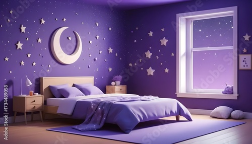 Cozy purple bedroom decor modern home interior design nighttime ambiance serene viewpoint