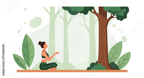 Woman practicing meditation and mindfulness in nature creating a sense of peace and tranquility