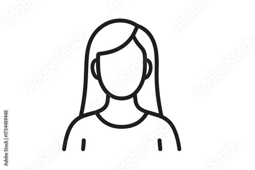 Anonymous user icon. Faceless woman head silhouette. Female person avatar for social media profile. Minimalist outline vector graphic for UI. Placeholder for web design.