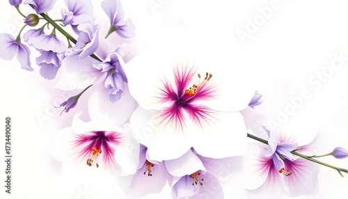 Delicate orchid blooms floral composition white background soft lighting nature's beauty