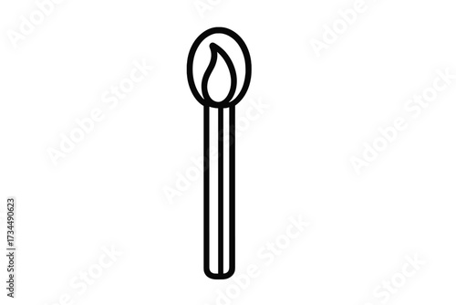 Matchstick outline symbol. Burning match icon. Simple vector line art illustration. Fire, flame, light concept. Ignition, heat, danger sign. Isolated on white background for web, apps.