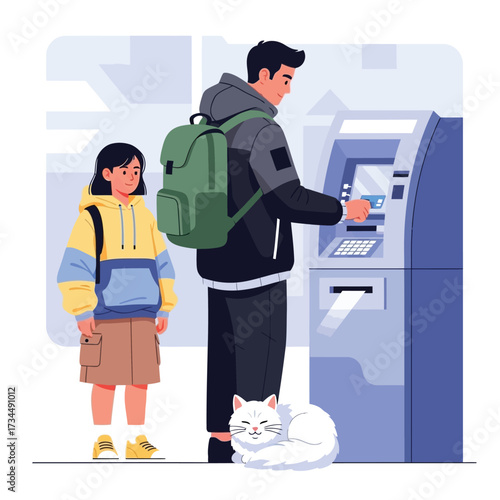 Man using an atm machine for banking transaction finance digital money withdrawal service