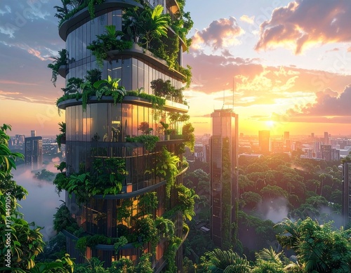 sunset over the city