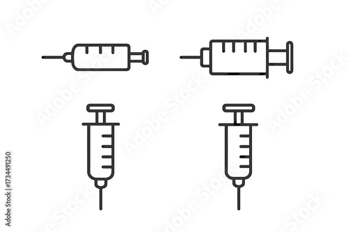 Syringe line icon set. Medical injection, vaccination concept. Simple vector pictogram pack for web design, apps. Healthcare, medicine, vaccine symbol. Minimalist needle icons.