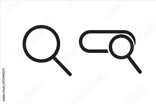 Search icon set vector illustration. Magnifying glass simple line art for web design. Find, research, and analysis symbol. UI UX element for website and mobile app button.
