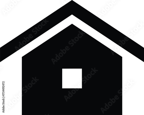 Simple black silhouette of a house with a square window