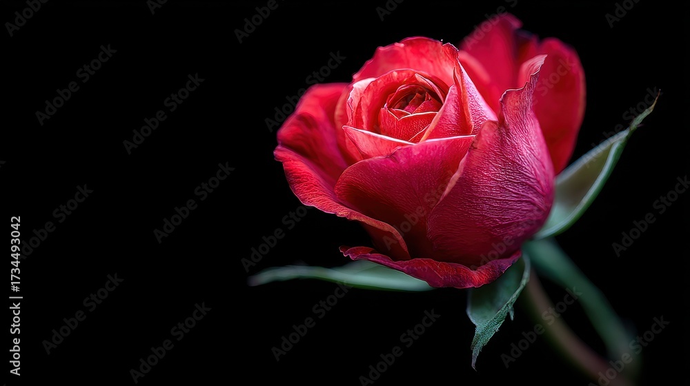 Fototapeta premium Red rose soft focus on black background.