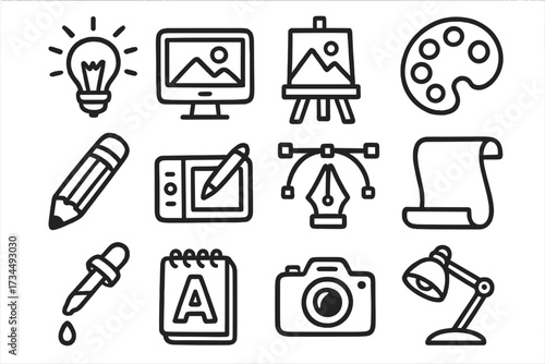 Virtual reality technology icons set, vector doodle concept illustration with VR headset, immersive digital experience, futuristic gadget design, transparent background