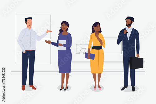 Diverse group of business professionals in a modern flat design style