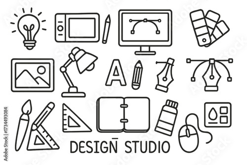 Virtual reality doodle concept set with cartoon style vector illustration elements, digital technology icons, VR headset, futuristic innovation, transparent background design