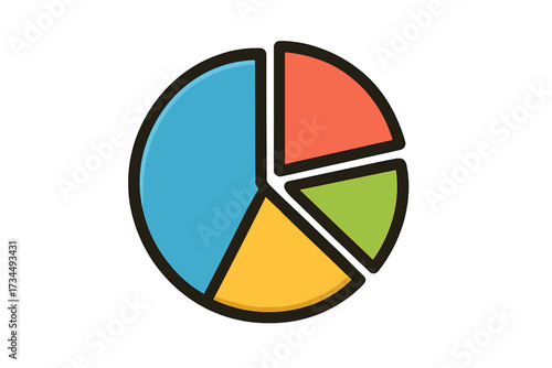 Vector pie chart icon for statistics and data analysis. Colorful graph symbol for business reports, infographics, and presentations. Flat design data visualization element.