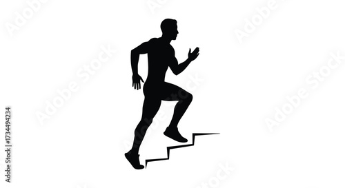 A man running up stairs depicted as a dark outline silhouette