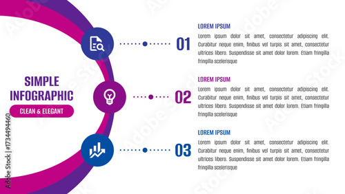 3 steps colorful modern infographics options banner. Modern infographic template. Creative 3 colors infographic with circles style. Info graphic with three items. 
