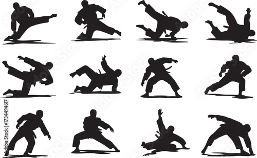 Judo throw silhouette vector on white background
