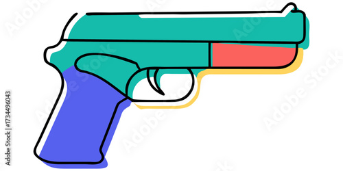 Hand holding a black handgun isolated on white background
