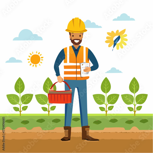 field Engineer Inspecting Crops on a Sunny Day