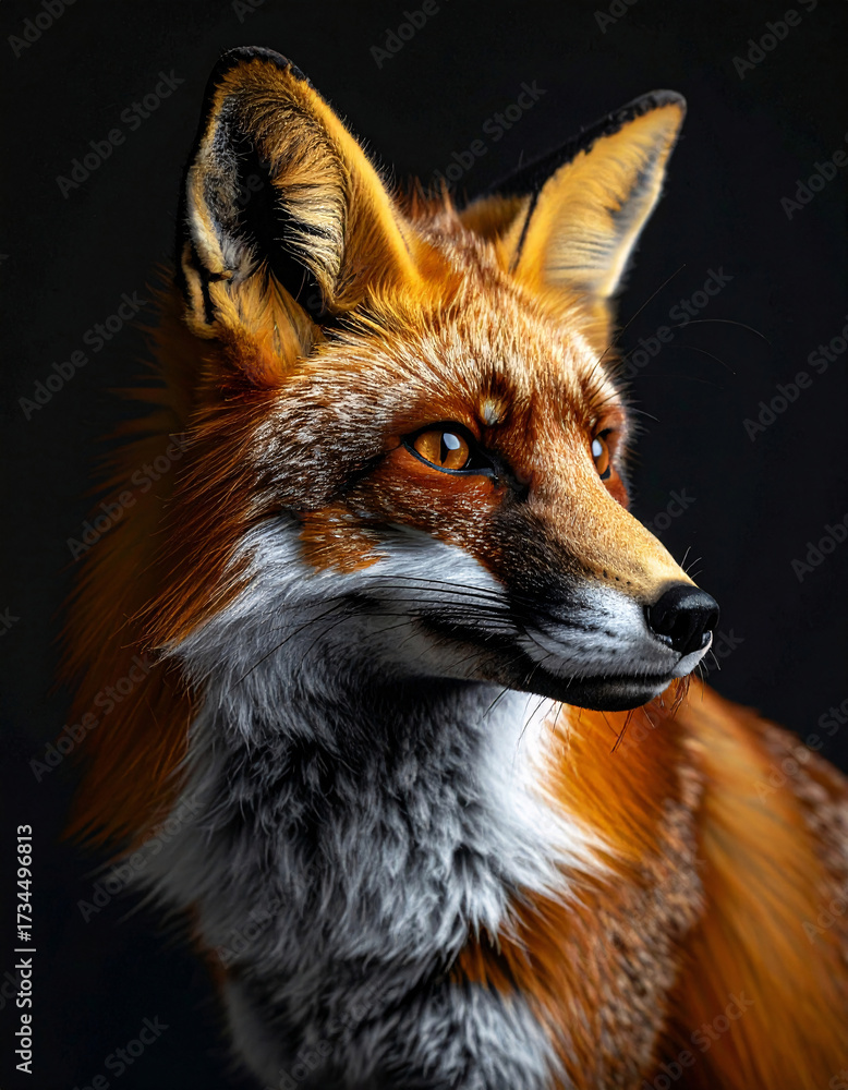 Fototapeta premium Majestic fox portrait with dramatic lighting