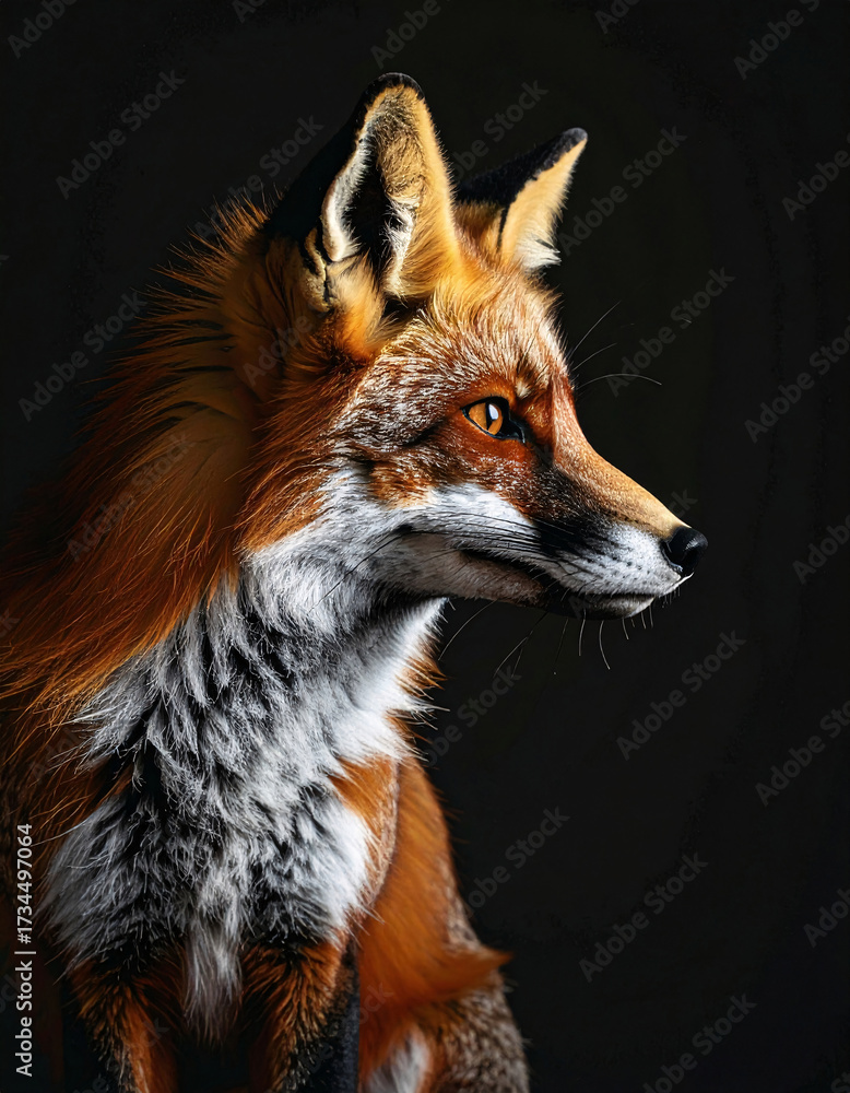 Fototapeta premium Majestic fox portrait with dramatic lighting