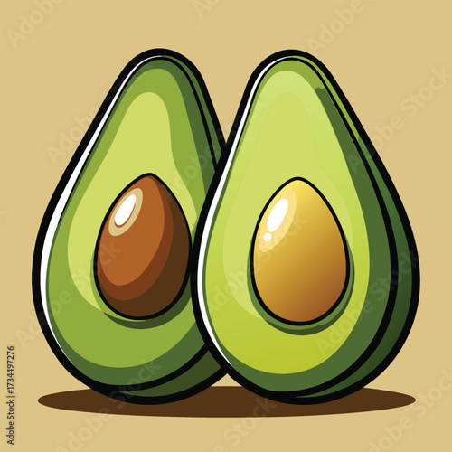cut avocado on a white background stock illustration